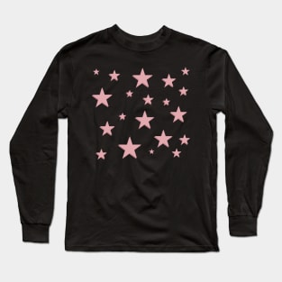 Pink star pattern - black background Long Sleeve T-Shirt